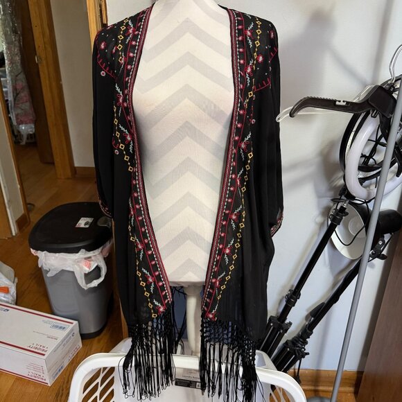 UMGEE Sheer Black Fringe Wrap Cardigan - Picture 2 of 9